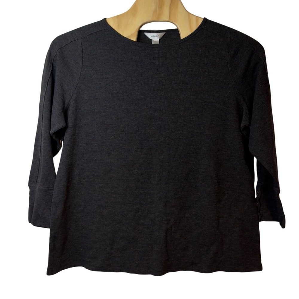 CJ Banks Waffle Knit Crewneck Long Sleeve Top Size 2X Charcoal Minimalist